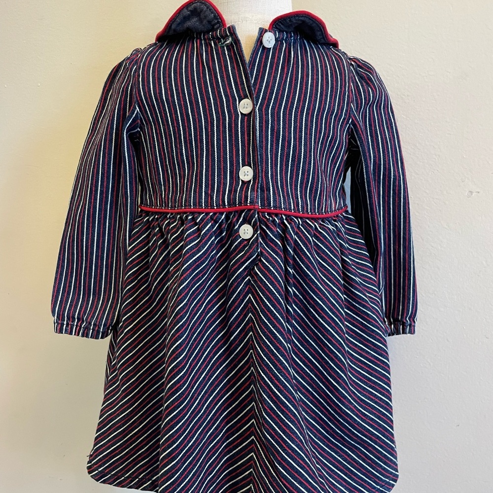 Tommy Hilfiger Striped Long Sleeve Dress with Red Accents Toddler 12/18 months